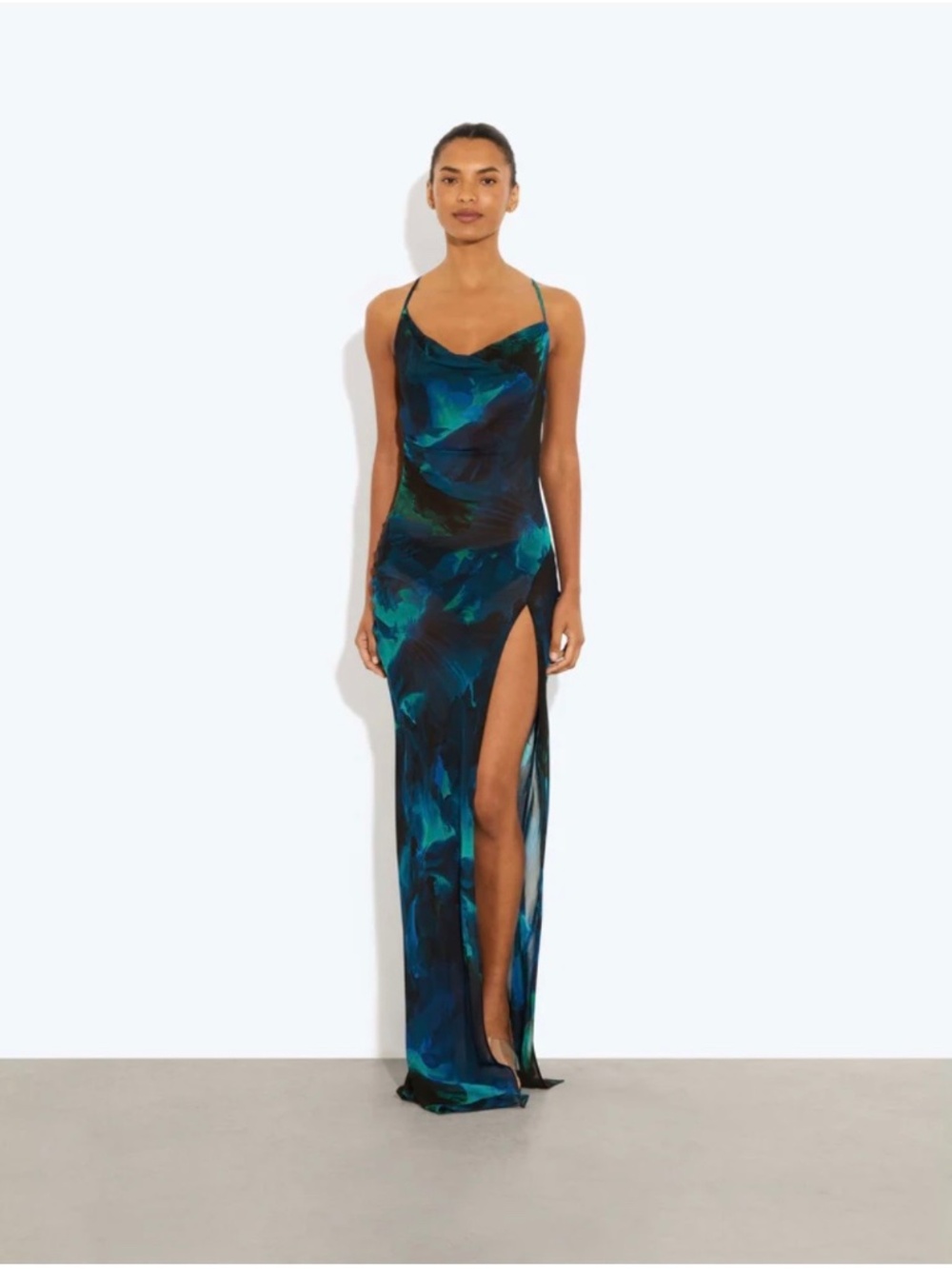 NWT Rat & Boa Teal and Navy Cowl-Neck Maxi Slip Dress